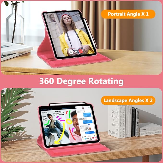 Fintie Rotating Case for iPad (A16) 11th Generation 11 Inch (2025), iPad 10th Generation 10.9 Inch (2022) - [Built-in Pencil Holder] 360 Degree Rotating Protective Stand Cover, Marble Pink