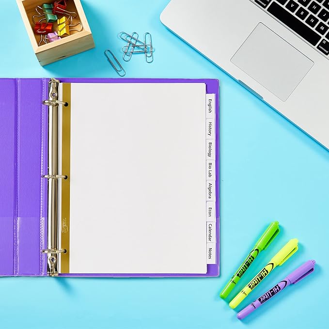 Avery Big Tab Insertable Dividers for 3 Ring Binders, 8-Tab Set, White Paper, Clear Tabs, 1 Binder Divider Set (11124)