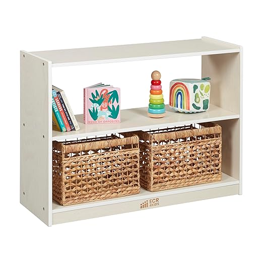 ECR4Kids 2-Shelf Mobile Island Storage Cabinet, Classroom Furniture, White Wash