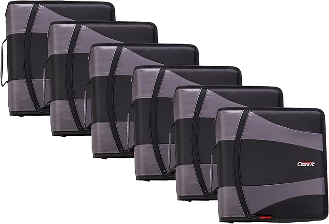 Case-it The Dual 2.0 2-in-1 Zipper Binder | Two 2-Inch D-Rings, 700 Sheet Capacity, 5-Subject Expanding File Folder, Multiple Pockets & Storage Organizer, Shoulder Strap | Dual-301 Black | 6 Pack
