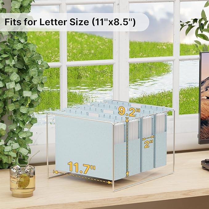 XINGIA Wheat Straw Plastic Hanging File Folders Letter Size, 2'' Expansion Extra Capacity Filing Cabinet Folders with Tabs, 12 Pack Reinforced Accordion File Organizer for Office School(Morandi Blue)