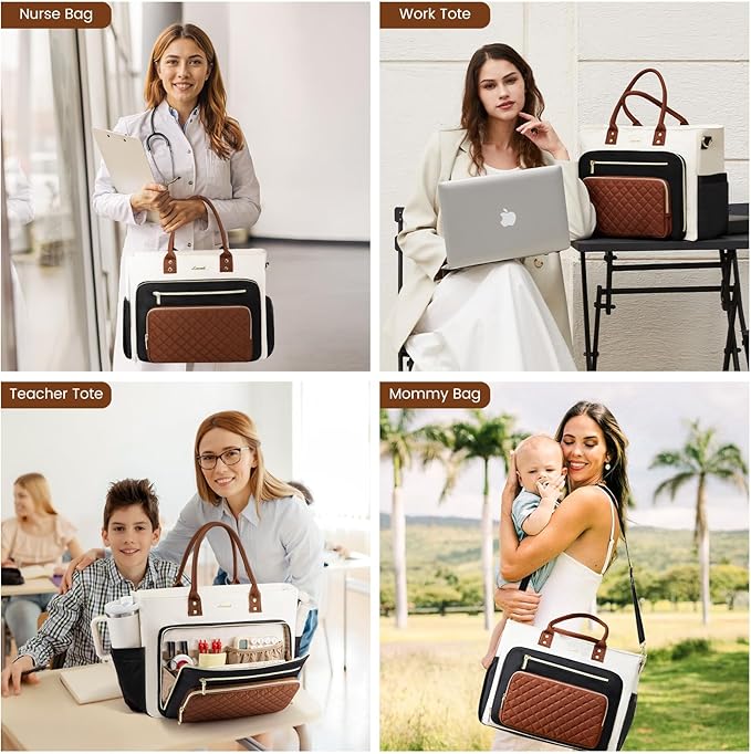 LOVEVOOK Laptop Tote Bag for Women, Teacher Work Bags Computer Laptop Bag, Nurse Bags With Large Cup Holder, Professional Briefcase Business Large Purses Handbag, Diaper Bag Mother Gift, 17 Inch