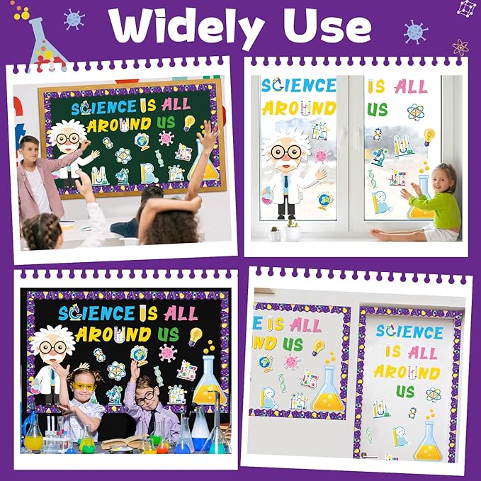 party greeting Science Bulletin Board Set Science is All Around Us Classroom Decoration Scientist Lab Paper Cutouts Bulletin Board Border for Wall Decor Teacher Must Haves Back to School Supplies