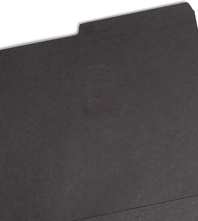 Smead Reversible File Folder, 1/2-Cut Printed Tab, Letter Size, Black, 100 per Box (10364)