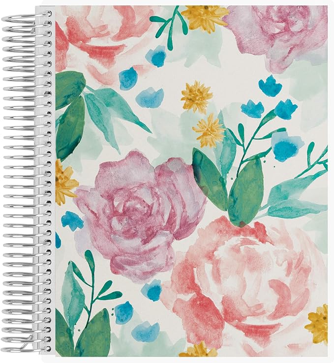 Erin Condren 8.5" X 11" Spiral Bound Productivity Notebook, Watercolor Blooms, Functional 160 Lined Page and 80Lb Thick Paper Spiral Notebook, Stickers Included