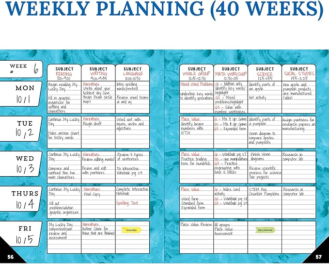 Carson Dellosa Celebrate Learning Teacher Planner 2025-2026, Undated 8" x 11" Lesson Plan Book With Stickers, Class Schedule, and Weekly Calendar School Supplies, Homeschool and Classroom Must Haves