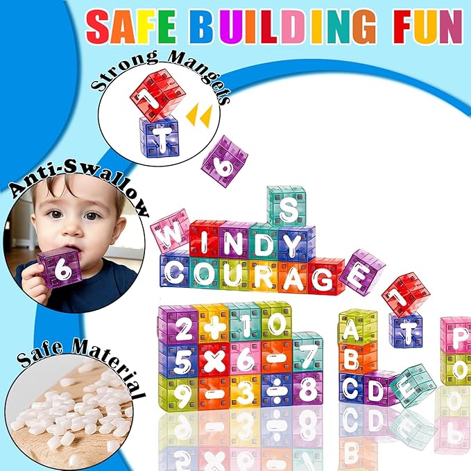 40PCS Magnetic Blocks Letter & Number Kit-STEM Educational Montessori Toys for Spelling, Counting & Math-Travel Toys for Kids Ages 3-8, Preschool Learning Activities & Fine Motor Skills Development
