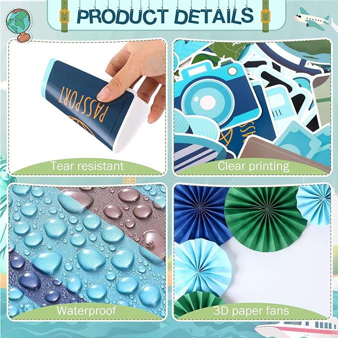 Eersida Spring Bulletin Board Decorations with Paper Fans St Patricks Day 3D Classroom Bulletin Board Christian Easter Flower Bunny Cutouts School VBS Library Church Window Wall Decor(Travel)