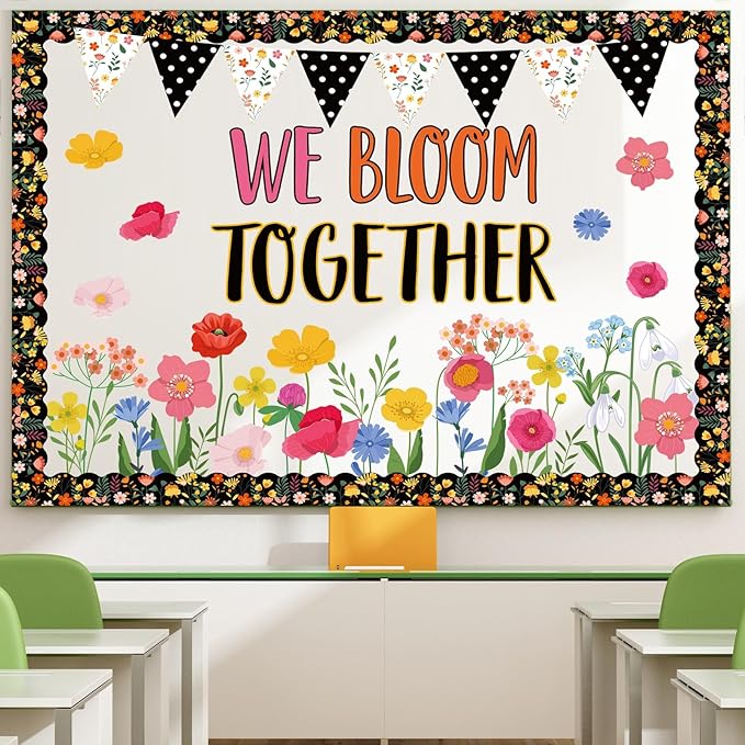 Flower Classroom Bulletin Board with Borders Floral Bulletin Board Set Colorful Wild Flower Spring Bulletin Board Decorations We Bloom Together Cutouts Classroom Back to School Supplies Wall Decor