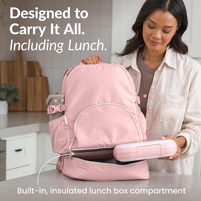 Bentgo 2-in-1 Adult Backpack & Insulated Lunch Bag – Lightweight, Water-Resistant Travel Backpack with 9 Compartments, Laptop Sleeve & Trolley Sleeve for Work & Everyday Use (Soft Blush)