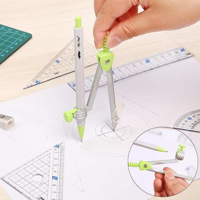 Mr. Pen- Geometry Set, 7 pcs, Compass for Geometry Compass Math, Geometry Kit with Storage Box, Math Compass, Geometry Set for School, Protractor and Compass Set, Drawing Tools, Ruler Set