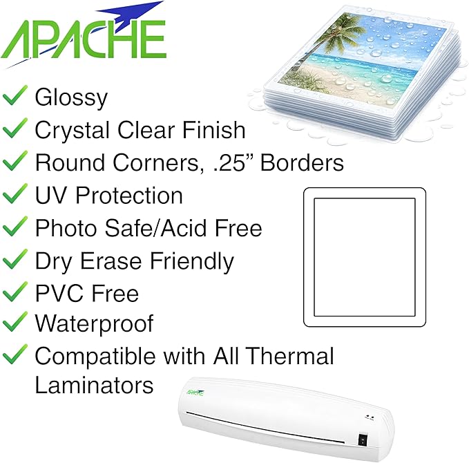 Apache 100 Pack Laminating Pouches 10 mil, Holds 11 x 17 Inch Menu Size (11.5 x 17.5 Inch Sheets), Office and School Supplies, Thermal Laminating Sheets, Super Clear, Round Corner