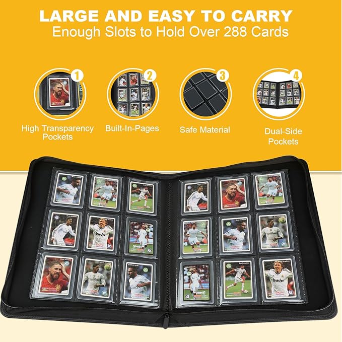 Toploader Binder,Toploader Hard Cases, 9-Pocket Pages Sleeves Hold up 288 Cards.Toploader Card Binder with Sleeves for “3×4” rigid，Card Holder(black)