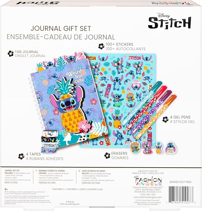 Fashion Angels Disney Stitch Journal Gift Set, Includes Journal, Stickers, Gel Pens, Erasers & Rolls of Tape, Ideal & Cute Stationery Set for Kids & Teens