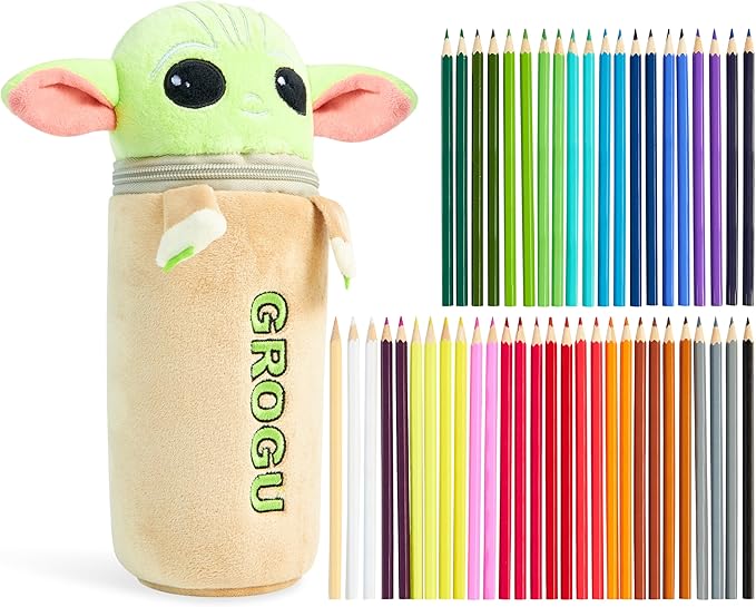 Disney Stitch Colored Pencils and Pencil Case 48 Pcs Color Pencil Set Art Supplies (Multi Baby Yoda)
