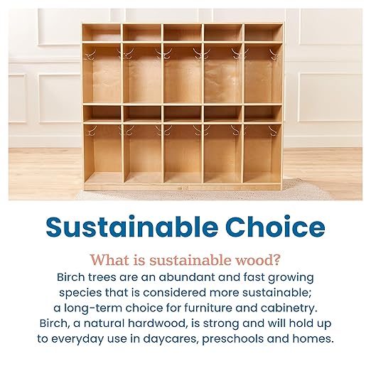 ECR4Kids 10-Section Coat Locker with Tray Storage Compartments, Classroom Furniture, Natural