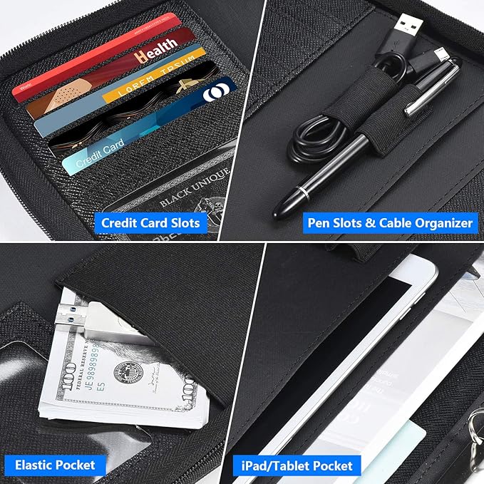 Portfolio Binder, Pacific Mailer 3 Ring Binder Portfolio Organizer with Leather Folder Writing Pad Zipper Business Notebook Binders Tablets Notepads Resumes Documents Holder for Men Women