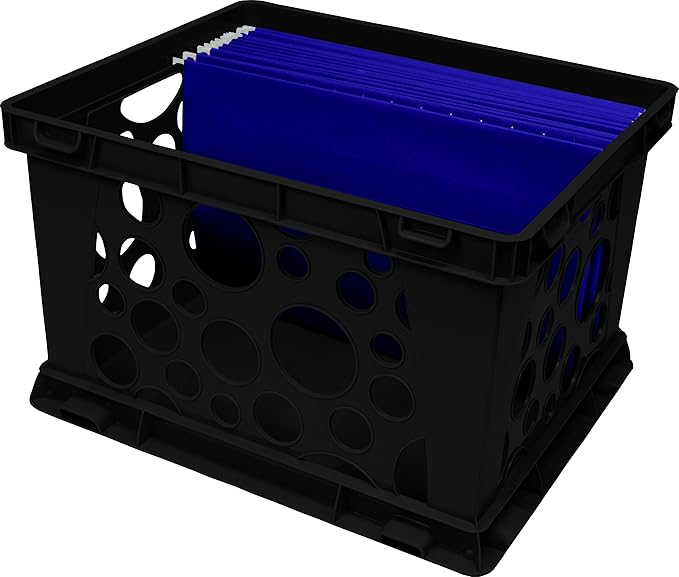 Storex Premium File Crate with Handles – Letter and Legal Document and Folder Storage, Black 3-Pack (61546U03C)