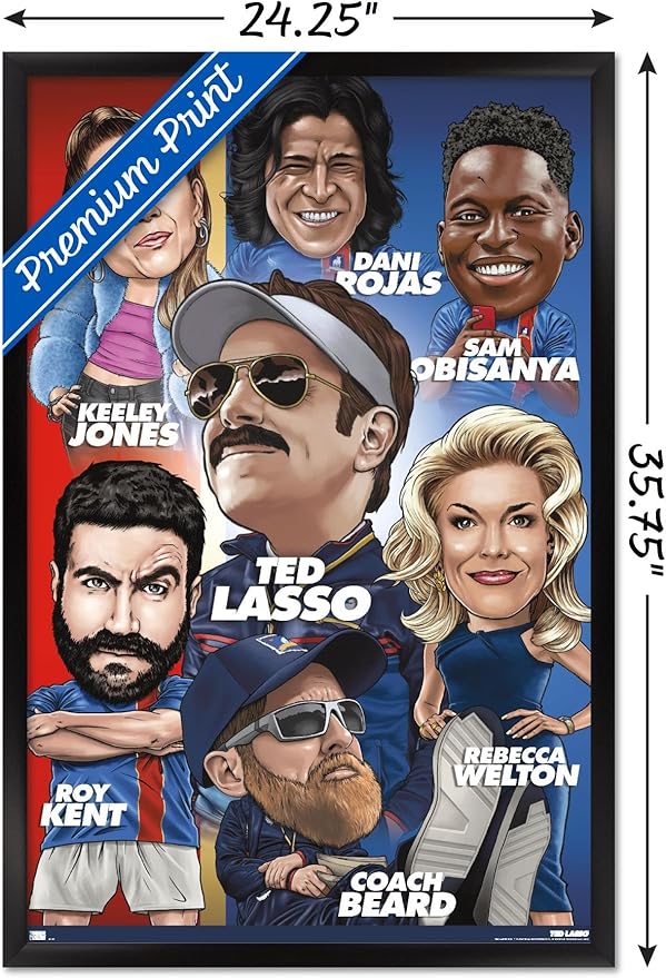 Ted Lasso - Character Grid Wall Poster, 34L" x 22.4W", Black Framed Version