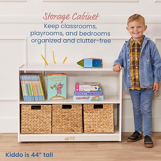 ECR4Kids 2-Shelf Mobile Island Storage Cabinet, Classroom Furniture, White Wash