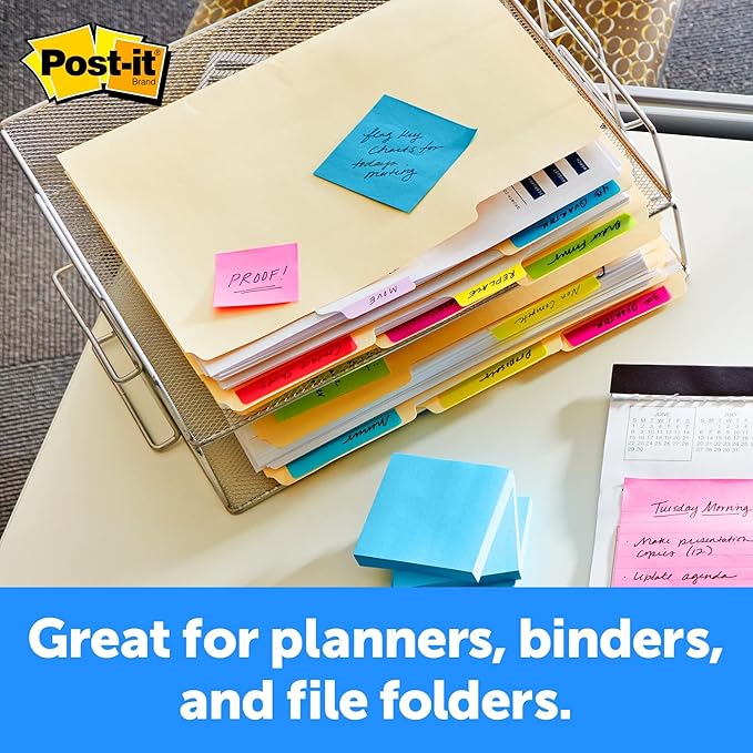 Post-it® Durable Tabs, 2" x 1 1/2", Assorted Colors, 6 Flags Per Pad, Pack Of 4 Pads