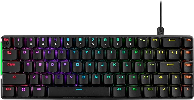 ASUS ROG Falchion Ace 65% RGB Compact Gaming Mechanical Keyboard, Lubed ROG NX Red Switches & Switch Stabilizers, Sound-Dampening Foam, PBT Keycaps, Wired with KVM, Three Angles, Cover Case-Black