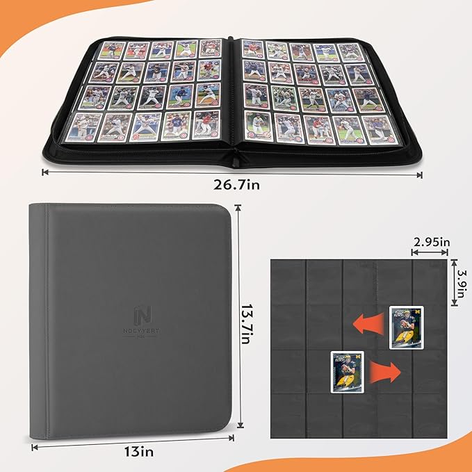 1280+ Cards 20 Pocket Card Binder Collector Card Album Trading Card Binder Ringless Trading Card Album Side Loading Compatible with TCG, Game & Sports Cards (Grey)