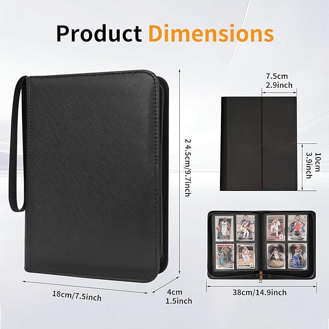 Wonderpool Card Binder A5 Album Zippered 4-Pocket Trading for 240 Cards - Leather PU Card Holder Collection Storage Folder, Side-Loading for Photo Pokemon, MTG, TCG, Yugioh, Sports Cards (Black)