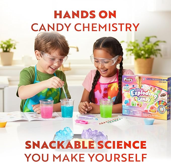 Playz Edible Exploding Candy Making Science Kit for Kids Ages 8-12 Years Old - Food Science Chemistry Kid Science Kit with 29 Experiments, Educational Science Kits for Boy & Girls