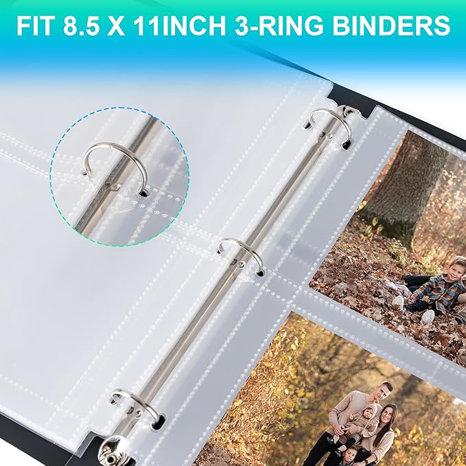 50 Pack 5 x 7 Photo Sleeves for 3 Ring Binder(200 Pictures), Heavy-Duty Archival Photo Page Protectors, Clear Picture Album Refill Pages Holds, Acid-Free