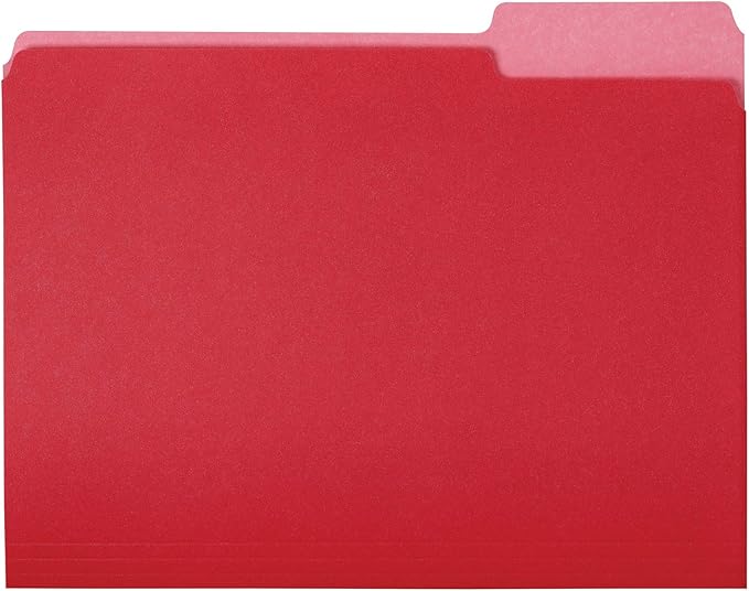 Amazon Basics File Folders for Organization, Letter Size, 1/3 Cut Tab, Red, 36-Pack