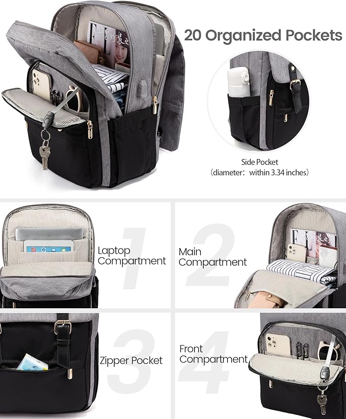LOVEVOOK Travel Laptop Backpack Purse for Women Fashion Vintage Computer Backpack 15.6 Inch Large Teacher Nurse Backpack Casual Daypack for Business Work College