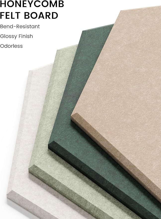 Fluxynara Hexagon Cork Board Alternative for Walls Decor-8-Pack Felt Bulletin Board Tiles,with 30 Pushpins,50 Adhesive Tabs for Office,Classrooms & Home Pin Board Felt Board-Nordic Moss