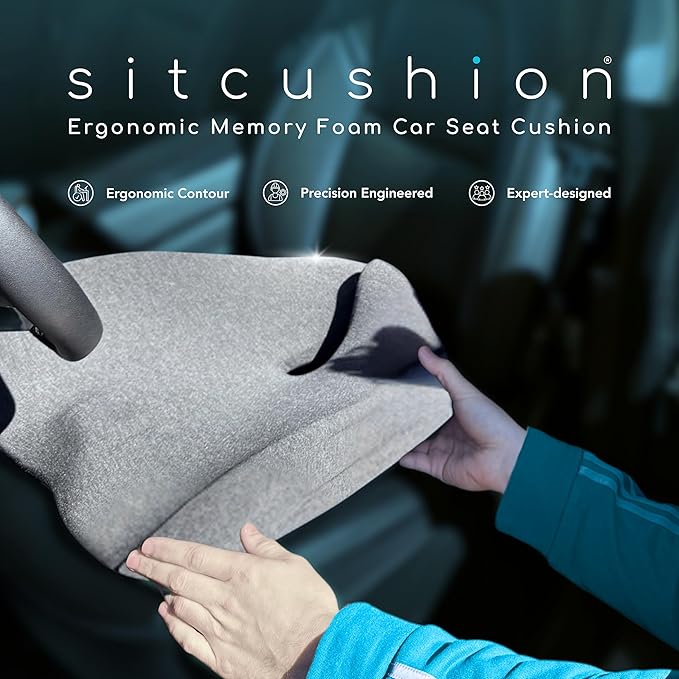 Car Seat Cushion for Long Driving – X Large Memory Foam Seat Cushion for Sciatica & Tailbone Pain Relief, Orthopedic Coccyx Cushion with Non-Slip Bottom, Back Pillow for Car, Truck (Black)