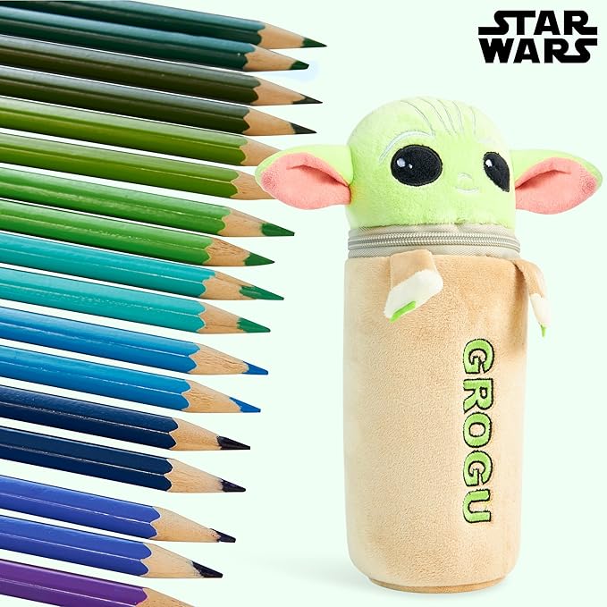 Disney Stitch Colored Pencils and Pencil Case 48 Pcs Color Pencil Set Art Supplies (Multi Baby Yoda)