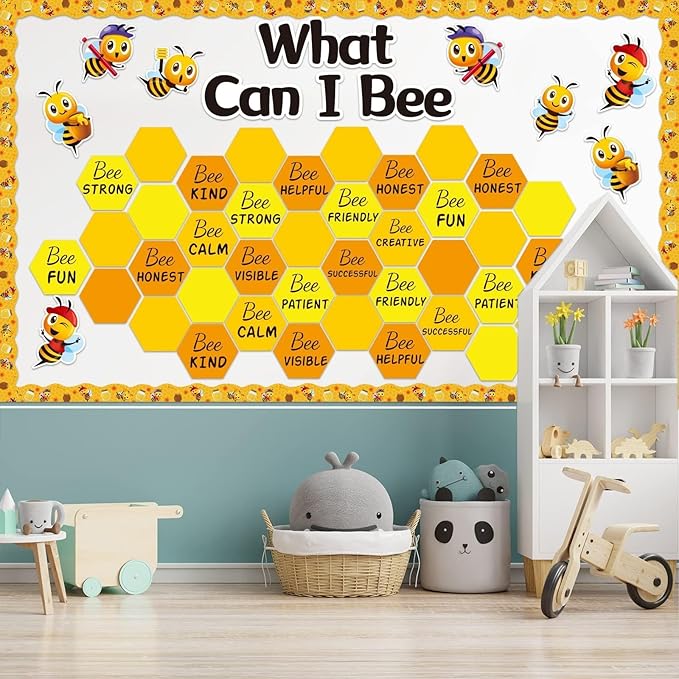 Bee Bulletin Board Decorations for Classroom Summer Bee Theme Inspirational Bulletin Board Borders Bee Hive Paper Cutouts for Back to School Classroom Chalkboard Wall Office Home Decor
