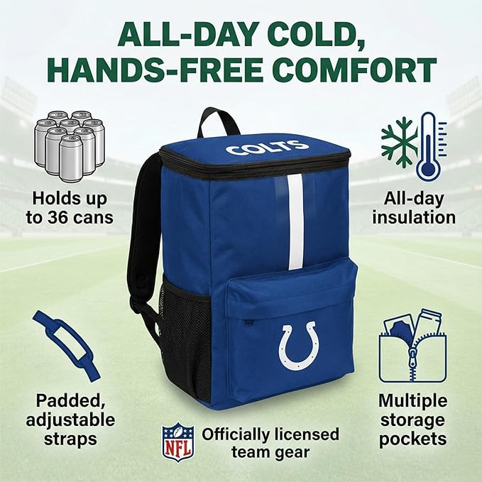 Cooler Backpack – Portable Soft Sided Ice Chest – Insulated Bag Holds 36 Cans - Football Gear – Show Your Team Spirit with Officially Licensed Fan Gear