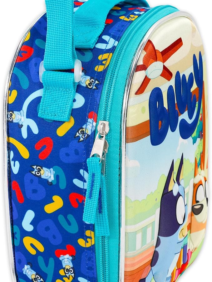 Bluey Mini Backpack with Lunch Box Set - Bundle with 12" Mini Backpack, Lunch Bag, Stickers, Water Bottle, More | Toddler Bluey School Bag and Lunchbox