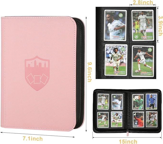 Trading Card Binder 4 Pocket, GERMUN PU Cover Card Binder for 160 Cards, Premium Trading Card Holder Folders, Double Sided Pocket Card Album for MTG, TCG (Pink)