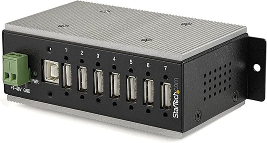 StarTech.com 7-Port USB 2.0 Hub - Metal Industrial USB-A Hub with ESD & 350W Surge Protection - Extended Operating Temp -40 to 185°F - Din Rail/Wall/Desk Mountable - USB Expander Hub, TAA
