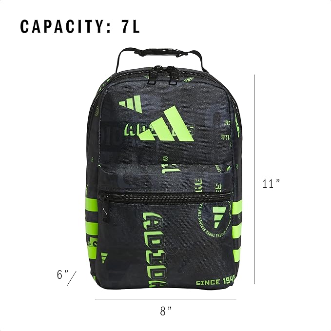 adidas Santiago Lunch Bag Cooler for Women and Men, Insulated Food Container Box with Mesh Pocket, Upscaled Mix-Black/Black/Lucid Lemon Yellow/3.0, One Size