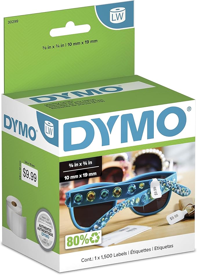 DYMO Authentic LW 2-Up Price Tag Labels, DYMO Labels for LabelWriter Label Printers, 3/8" x 3/4", 1 Roll of 1500 (Pack of 10)