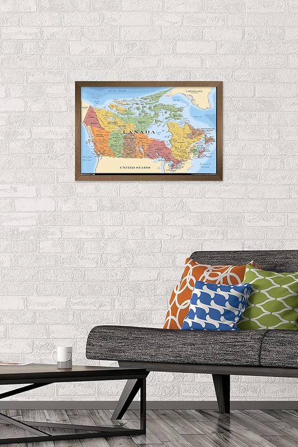 Map - Canada Wall Poster, 22.4L" x 14.7W", Bronze Framed Version