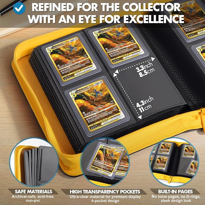 FunGuys Toploader Binder – 4 Pocket Trading Card Binder for 128 Top Loaders, Pokemon Card Binder, MTG, Yugioh, Sports Cards, TCG Storage Album, Zipper Card Collector Folder