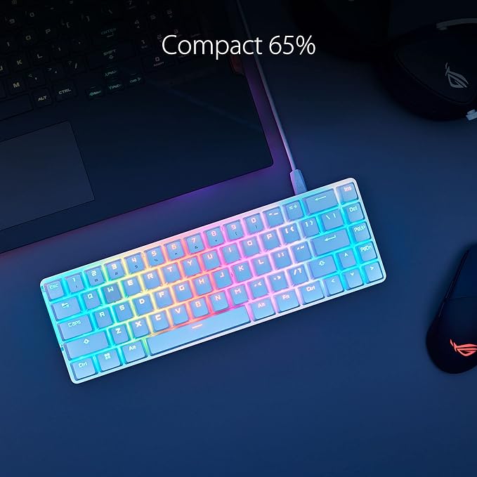 ASUS ROG Falchion Ace 65% RGB Compact Gaming Mechanical Keyboard, Lubed ROG NX Red Switches & Switch Stabilizers, Sound-Dampening Foam, PBT Keycaps, Wired with KVM, Three Angles, Cover Case-Black