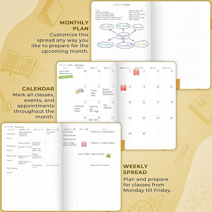 Clever Fox Teacher Planner – School Year Planner with Calendars & Lesson Plans – Teacher Plan Book for Classroom & Homeschool Organization - Undated, 7x10″, Hardcover (Amber Yellow)