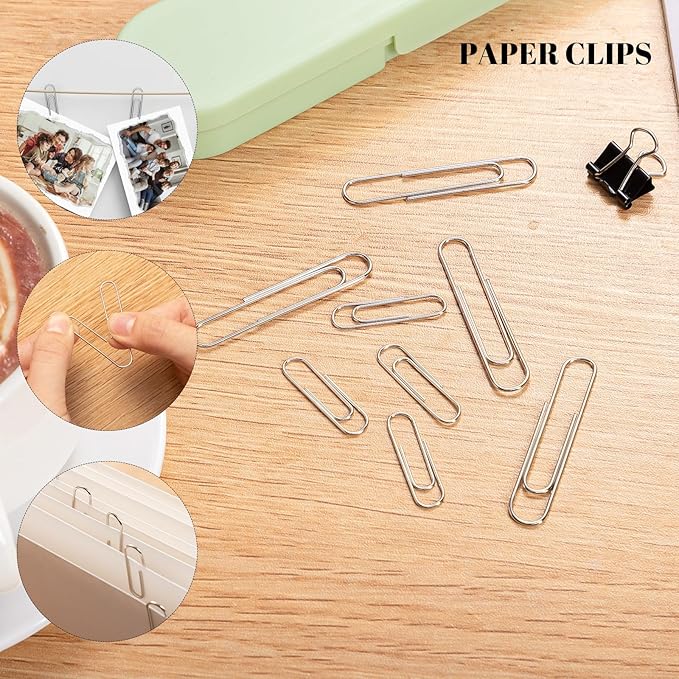 350 Pcs Paper Clips Assorted Sizes, Paperclips and Binderclips Office Supplies Set Paperclips Paper Clamps Rubber Bands Push Pins for Office and School Supplies
