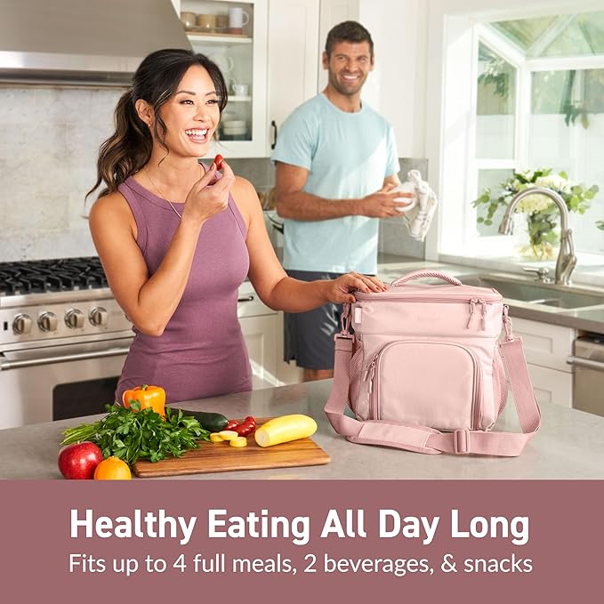 Bentgo Prep Deluxe Insulated Multimeal Bag - Lunch Box Bag, Holds 5 Meals, Premium Insulation up to 8 Hrs, Durable, Water-Resistant - Large Capacity For Adult Meal Prep (Blush)