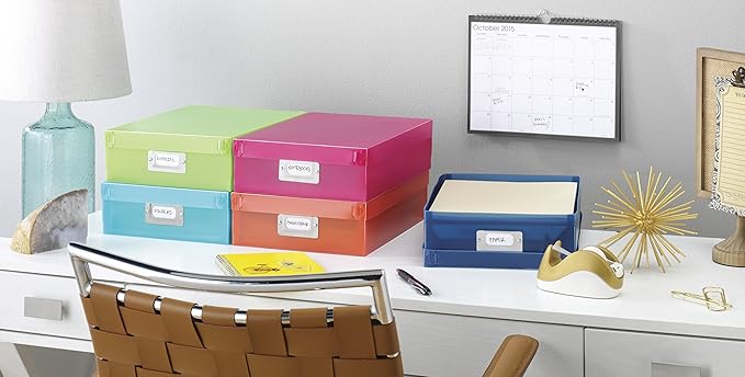 Whitmor Plastic Document Boxes Assorted Colors Set of 5
