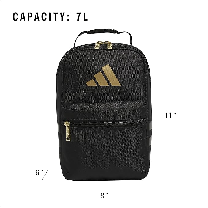 adidas Santiago Lunch Bag Cooler for Women and Men, Insulated Food Container Box with Mesh Pocket, Black/Gold Metallic/3.0, One Size